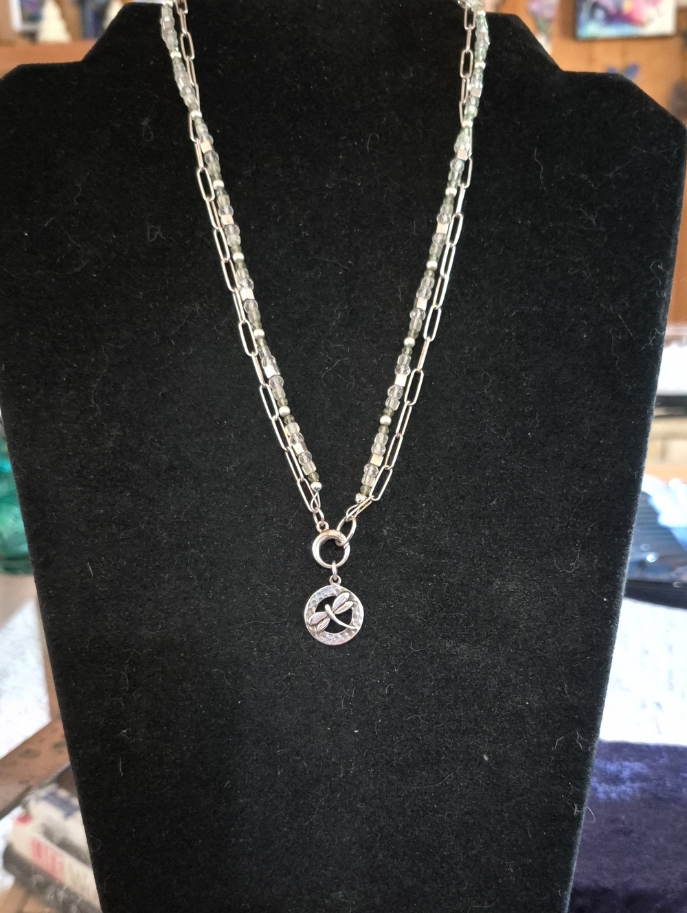 Sterling Quartz Prehenite Handmade Dragonfly Necklace By Sapphireskies